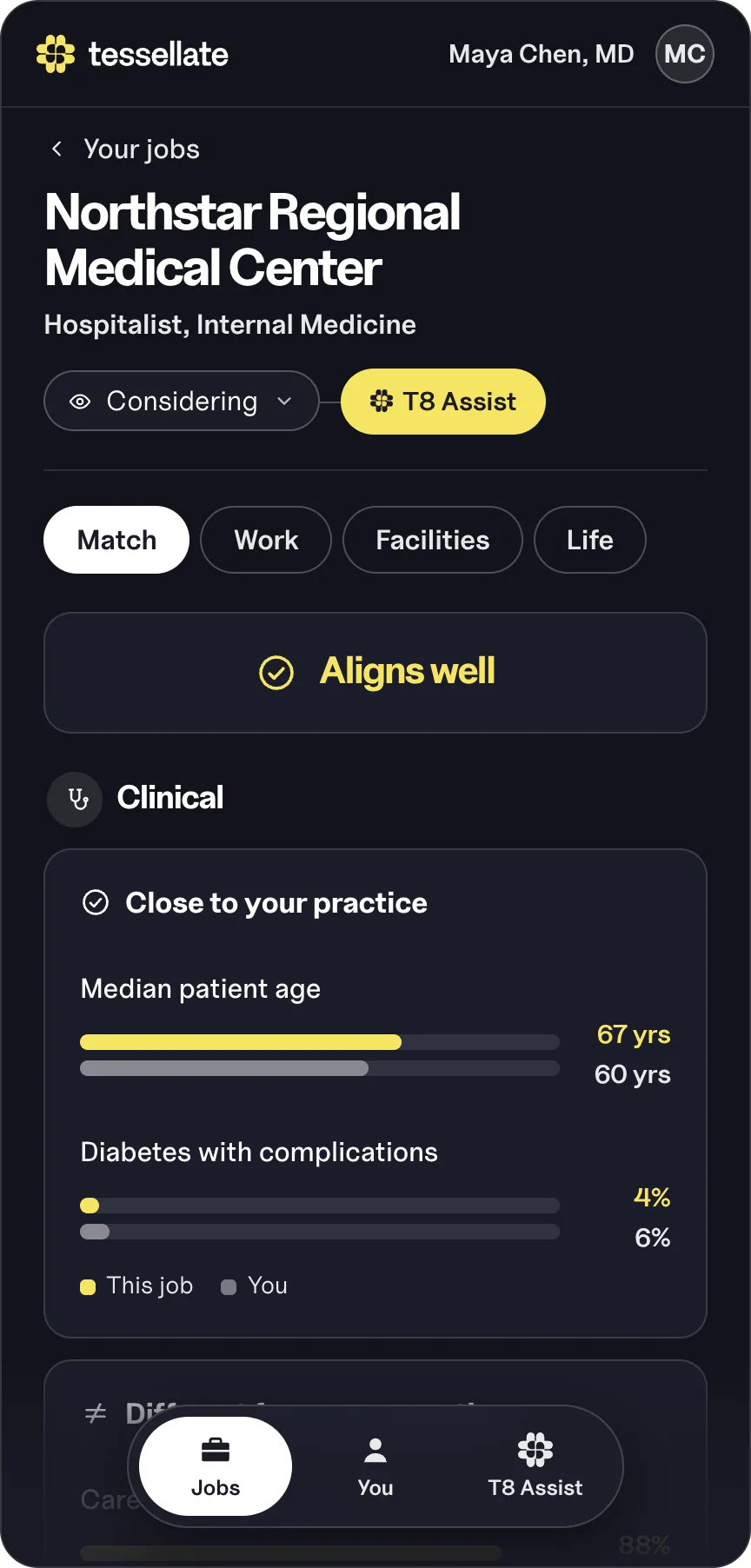 Match view on mobile: how a role aligns with your clinical practice